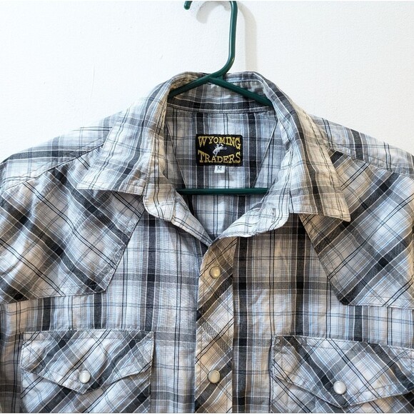 Wyoming Traders Western Blue Plaid Pearl Snap Button Down Shirt Mens Medium - Picture 5 of 12